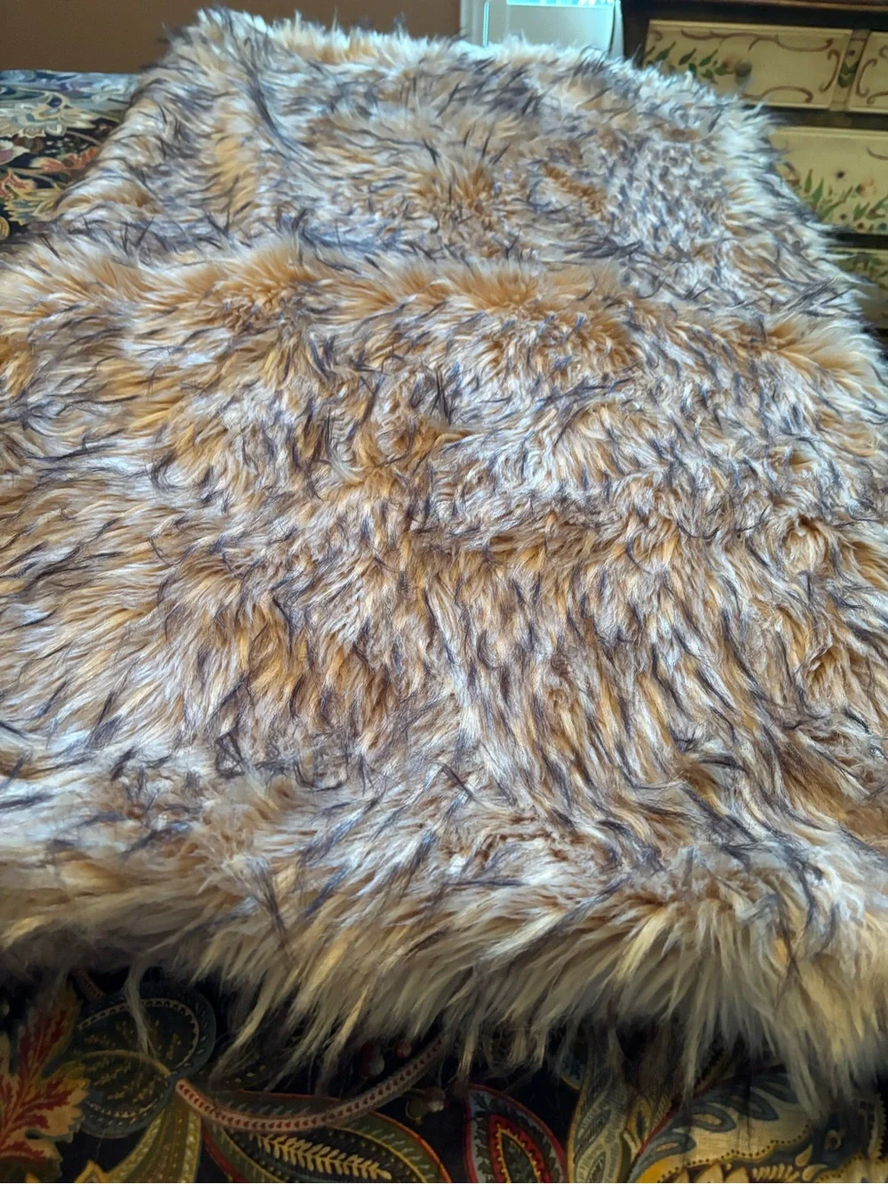Ballard Design Luxury Frosted Blonde & Brown Fox Faux Fur Throw Suede Lining
